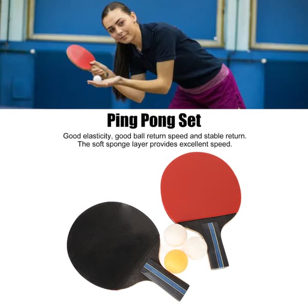 Pingisracket Set Två Racketar Tre Bollar Utomhus Bordtennisrack Blå