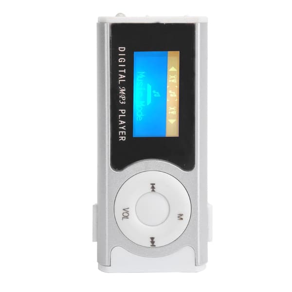 Kannettava mini-LCD-näyttöinen musiikkisoitin taskulampulla ja takaklipsulla (hopea)