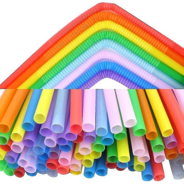 200 Pcs Flexible Plastic Drinking Straws, Extra Long Colorful Disposable Bendy Party Fancy Straws Dark Blue