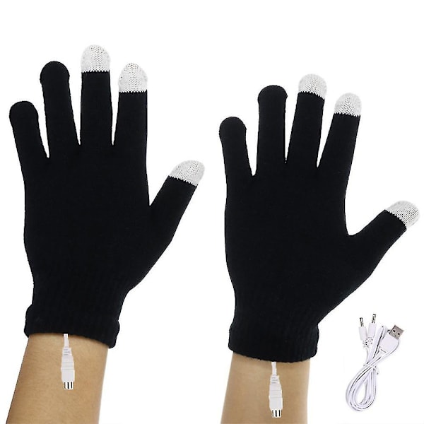 USB Laddning Värmekuddar Handskar Elektriska Touchscreen Handskar Handvärmare Black