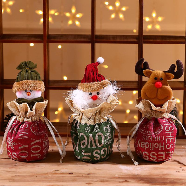 Julklappspåsar Dragsko Xmas Godispåsar Tomte Säck Ryggsäck 3st Type B Fawn