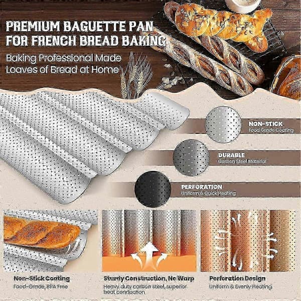 【BQ】2026 Egnet brødform, non-stick perforert form for franskbrødbaking, 4 brødformer for surdeig