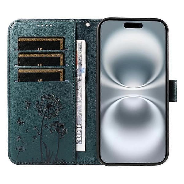 Kompatibelt Læderetui Pungcover med Mælkebøtteprint til iPhone 16 Blue