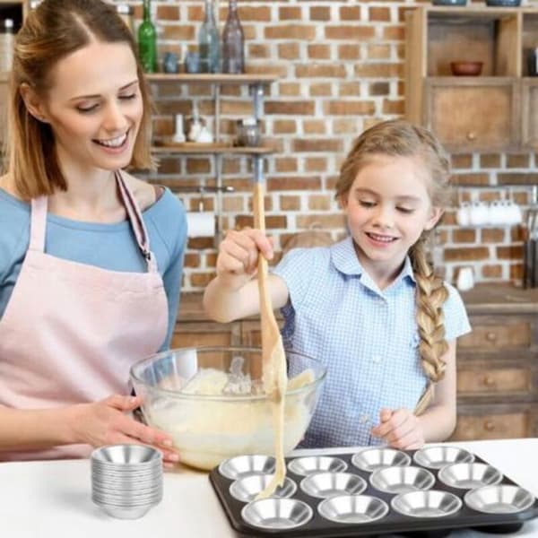 Sæt med 20 genanvendelige aluminiumsforme til tærter med silikonepensel, til pasteis de nata, budding, kager, muffins