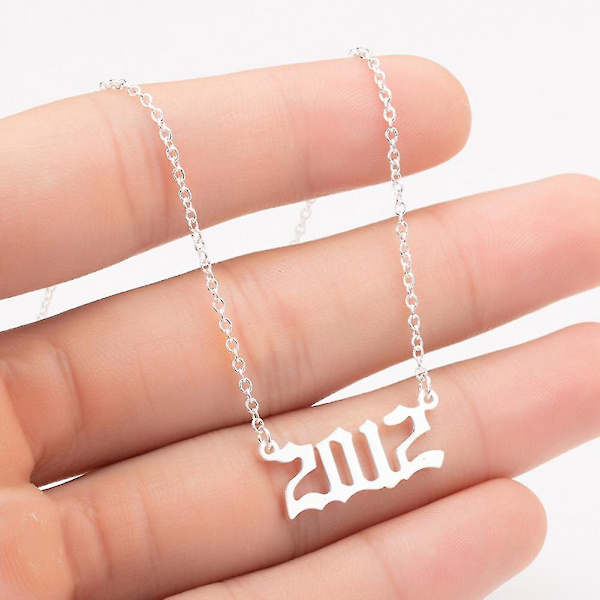 1980-2019 Birth Year Number Charm Pendant Stainless Steel Chain Necklace Jewelry Silver 2012