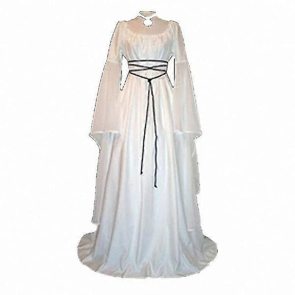 Gotisk middelalderlig renæssancekostume til kvinder til Halloweenfester og cosplay-arrangementer White L