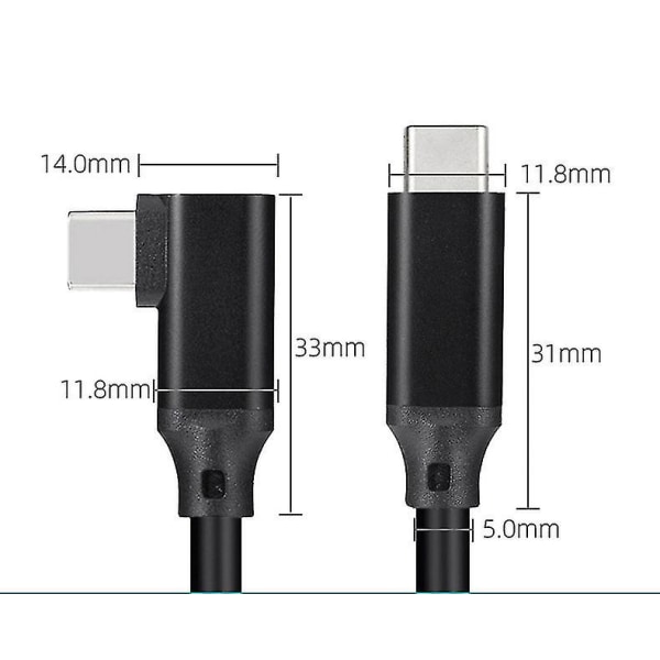 VR-datakaapeli kyynärpää Type-c datakaapeli Usb3.1 Gen 2 kaksoisurosvideoprojektiokaapeli 20 Vr mobiilipelikaapeli Grey braid 2M