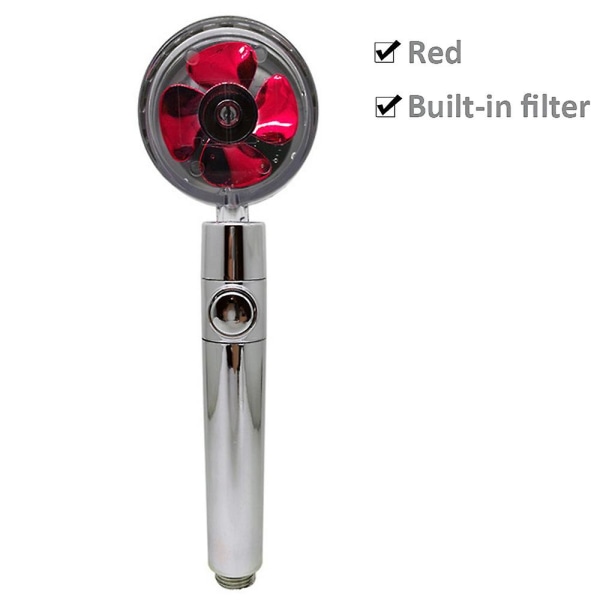 Nytt propellerduschhuvud Högtrycksvattenbesparande överladdat turboduschhuvud med fläktfilter Regnbaddusch Red