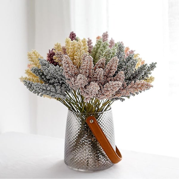 12 st Vete öra konstgjorda blommor mini bär brudbukett blommor för heminredning bröllop Green