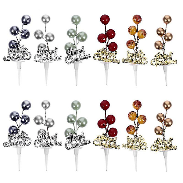 12 stk. Merry Christmas Cake Toppers Diy Frugt Form Dessert Indsatser Kage dekorationer