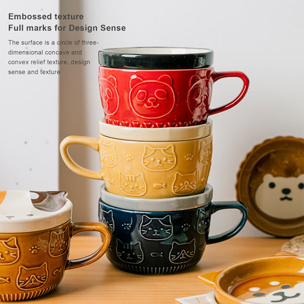 Keramisk tecknad kaffemugg med lock