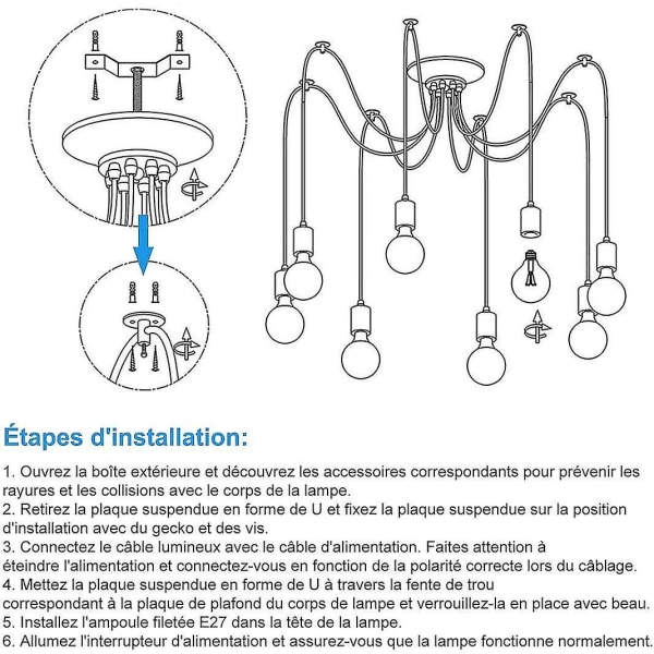 Edison Pendant Lighting 2m Justerbar Spider Ceiling Light Metal Wire Cage Pendel Lighting-5 arme (pære medfølger ikke)