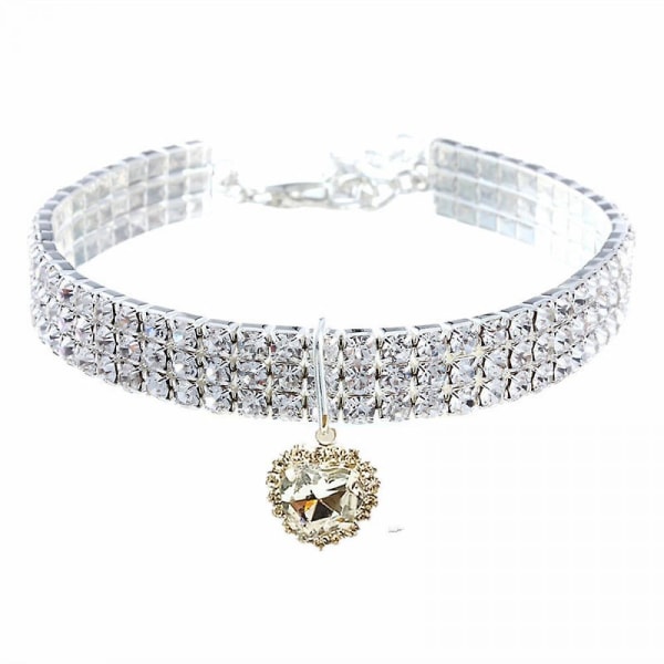 Djurhalsband med diamanter, justerbart kristalldiamant elastisk hjertehänge Bröllop Katt Hund Small Pet Halsband Smycken(m)