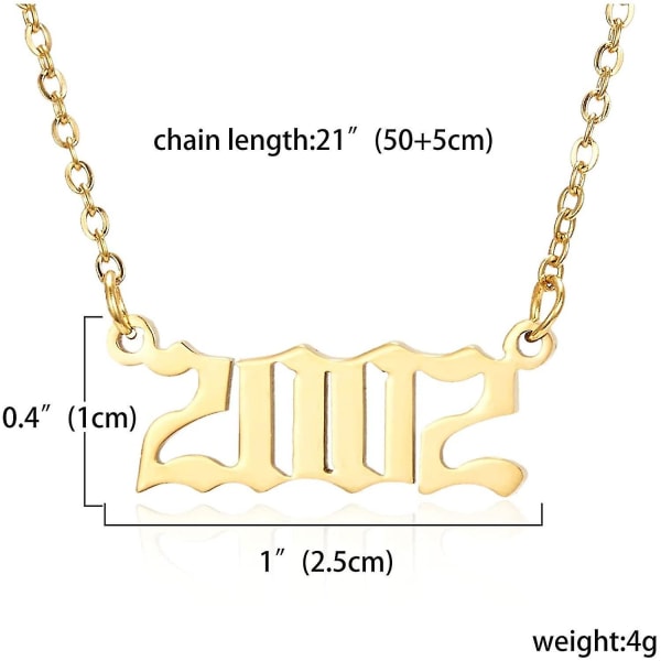Fødselsår halskjede gull/sølv rustfritt stål nummer anheng halskjede 2002