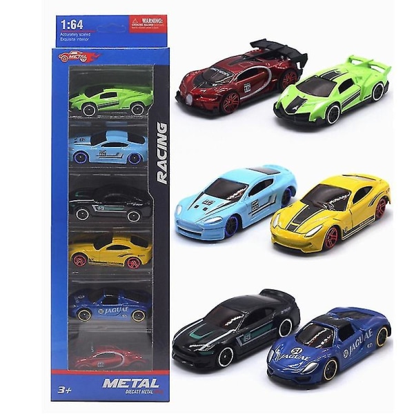 Hhcx-6stk/sett 1:64 Diecast Alloy Sports Leke Bilmodell Julepynt Mini Barn Skyvebilsett Multi-stil gave til barn City sports car 1