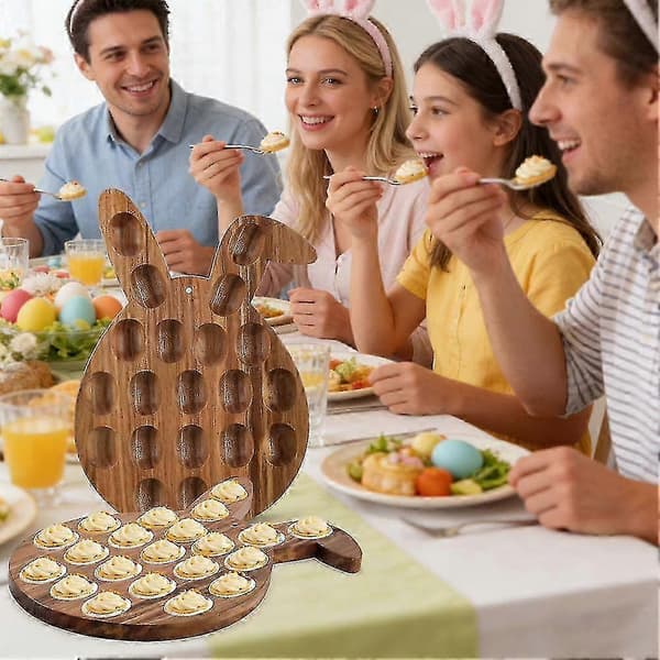 【BQ】Kaninformet træserveringsbakke med 21 huller til deviled eggs – serveringsfad til påskefest og forår
