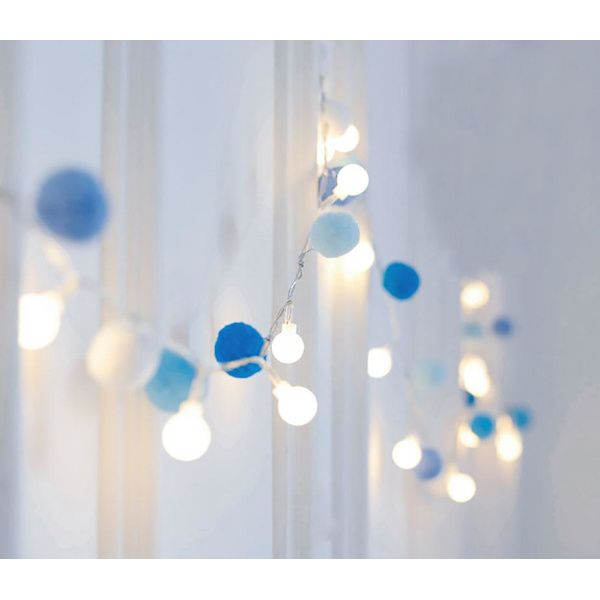 Batteridrivna Led String Lights, Globe Pompoms Bollar Jul Inomhus (rosa) Himmelsblå Sky Blue