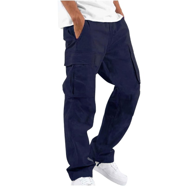 Dragsko för män med flera fickor i polyester cargobyxor mörkblå L