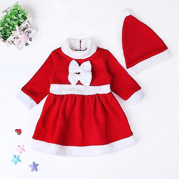 Barn jul jultomten kostym Baby flickor bowknot klänning pojkar Xmas kostym med hatt Girl 120cm