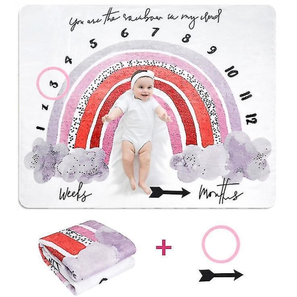 Baby månatlig milstolpe Flanell filt Nyfödd fotomatta fotografi bakgrund Rainbow 100 x 130cm