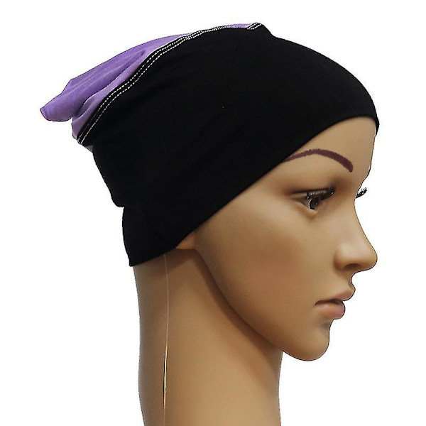 Naisten islamilainen muslimipäällinen huivin alla oleva cap Hijab-päähineet, turbaani sisähattu Black Lavender
