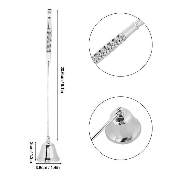 Stearinlys Snuffer, rustfritt stål Langt håndtak stearinlysstopper Sikkert slukkeapparat Snuffer for å slukke flammen Silver