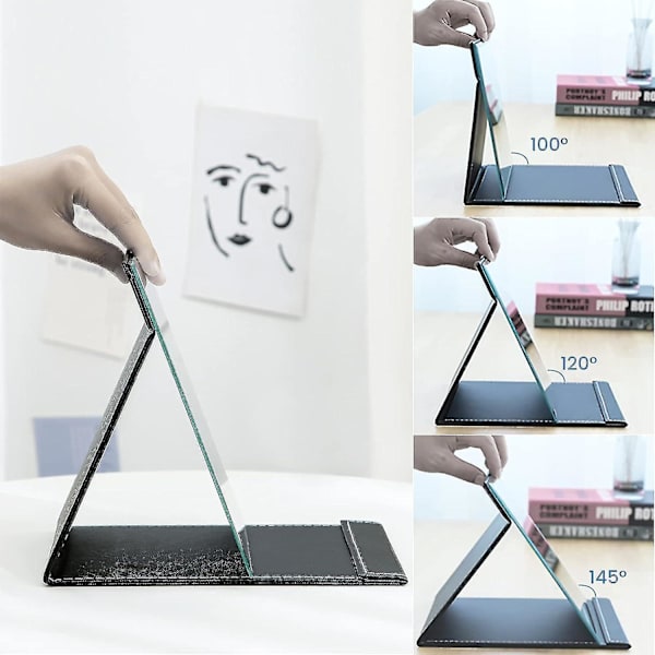 21x15 cm Bärbar hopfällbar spegel, Ultra Hd, Svart Pu Läder Resespegel, Fristående sminkspegel, Skrivbordshopfällbar spegel white
