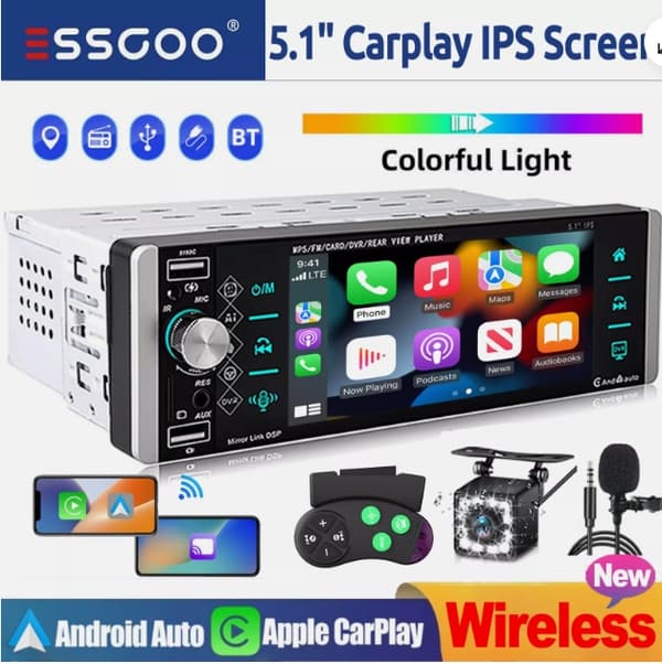 【BQ】Enkel DIN 5\" Bilradio Trådløs Apple CarPlay Android Auto Bluetooth USB-XF7-