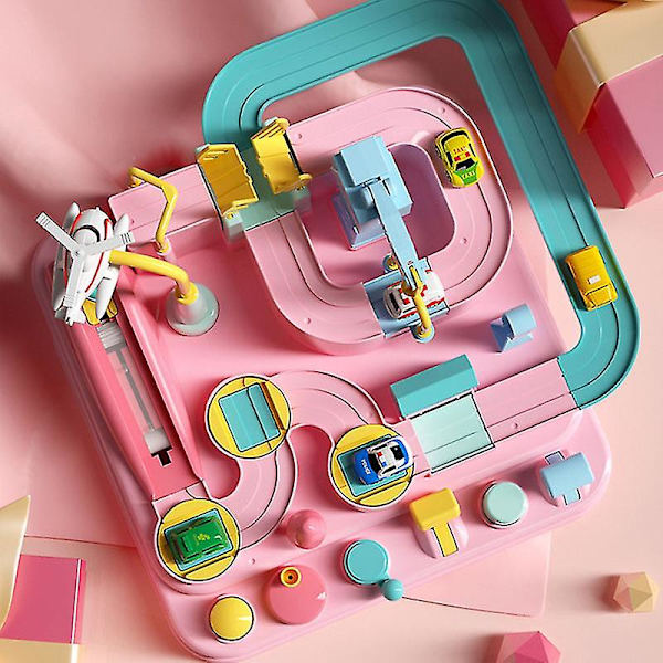 Hhcx-cute Pink Racing Rail Car Model Racing Educational Toys Track Car Adventure Game Brain Game Mechanical Interactive Train Toy F 4car NO BOX