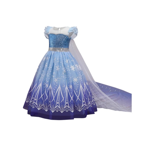 Frozen Queen Elsa Kids Girl Paljett Princess Cape Dress Balklänning Cosplay Costume 130 yards (114-123CM)