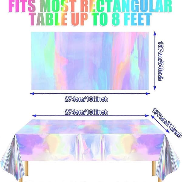 regnbue dug holografisk dug rektangulær dug velegnet til dimissionsfest Packing 4 pieces Colorful silver