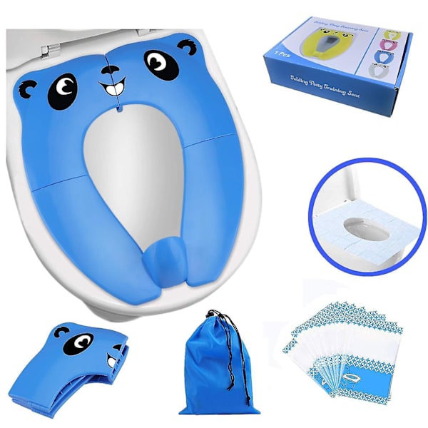 Bærbart toiletsæt med bæretaske og 10 pakker engangstoiletsædebetræk owl light blue