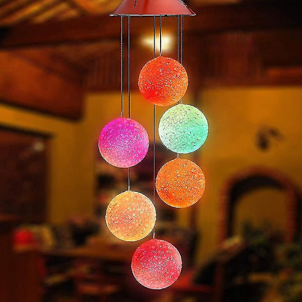 Led Solar Wind Chime Kristallkula Hjärtform Wind Chime Ljusfärg Ändring Vattentät hängande Solar Light För Hemträdgård