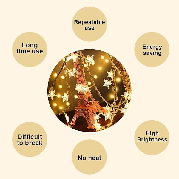 Star String Lights 10m 80 Led String Lights Batteri Vattentät Ip65 Valot Sisäkäyttöön Ulkokäyttöön Varm Vit Dekoration För Julfest