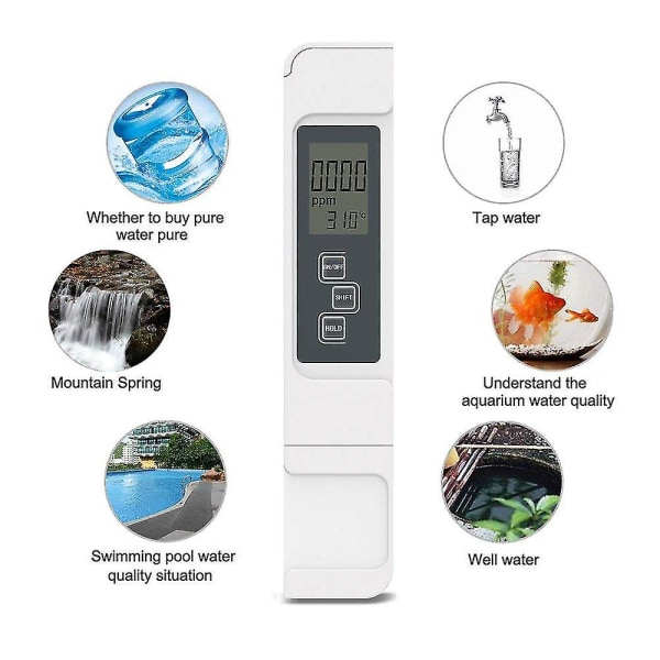 Tds Meter, Ec Meter & Temperature Meter 3 In 1, 0-9990ppm