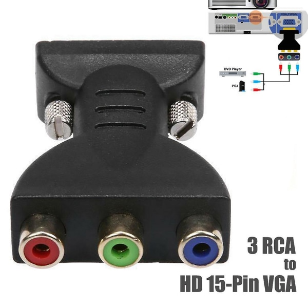 3rca Rgb naaras - HD 15-nastainen VGA-tyylinen komponenttivideosovitin Black