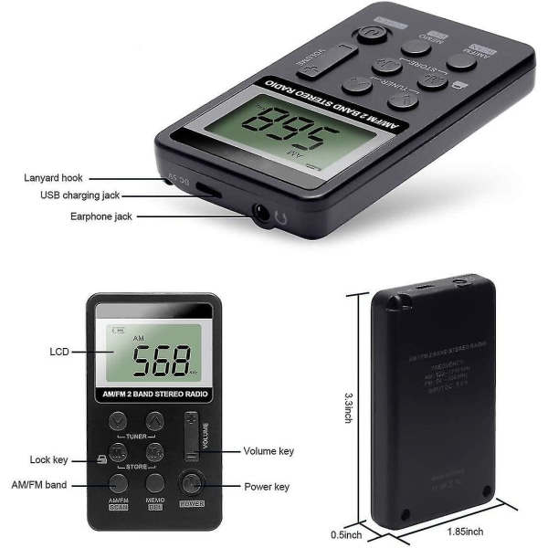 Personlig Am/fm Pocket Radio Bärbar Vr-robot, Mini Digital Tuning Walkman Radio, Med laddningsbart batteri, hörlurar, Låsskärm för promenad/jogging/gympa