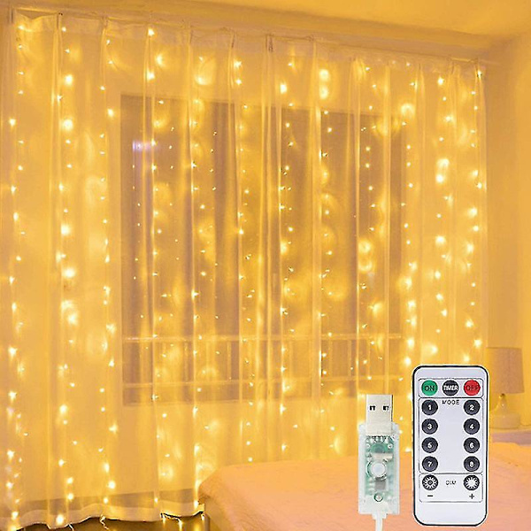 Led fönstergardinljus Strängljus med fjärrkontroll & timer för inomhusfest Hemträdgårdsdekoration med krok 3*1M 100LEDS