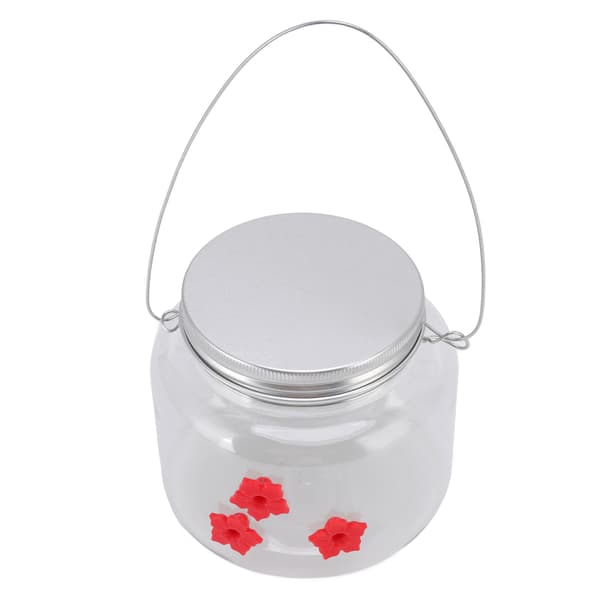 Hængende Fuglefoderautomat 475ml Rødt Blomsterdesign 3 Foderporte Bred Åbning Nem Påfyldning