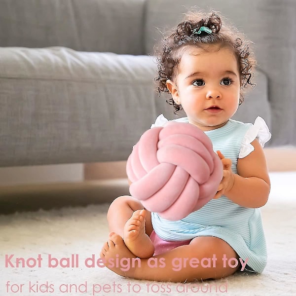 Knutbollskastkudde, vit rund knuten plyschkudde Accentkudde for preppy, estetiska & söta prydnadskuddar for soffa, seng, stue, F Pink Small