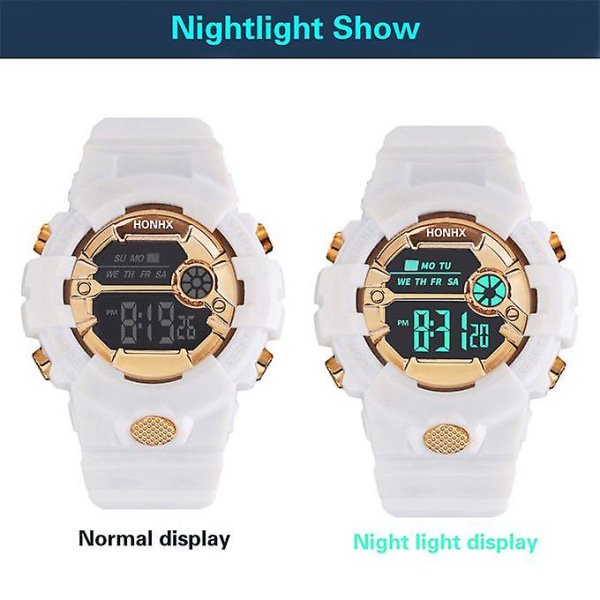 Unisex Fashion vedenpitävä valoisa elektroninen watch - valkoinen ja kulta
