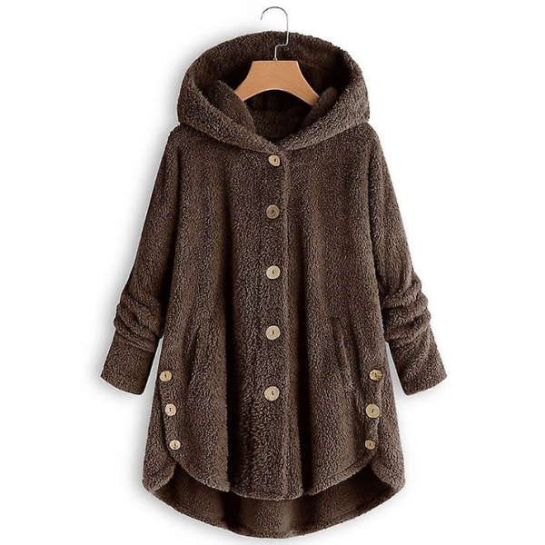 Naisten takki Fashion Button Pörröinen villahupullinen takki Löysä Talvi Lämpö Plus Koko Brown 4XL