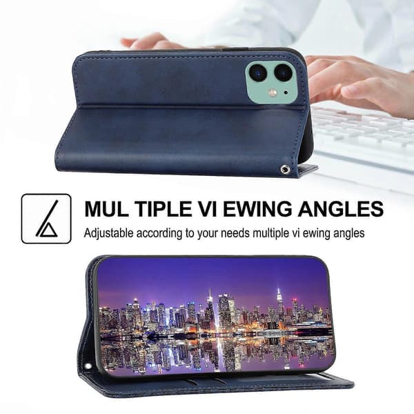 【BQ】För iPhone 12 Fodral, Läder Plånboksfodral med Rem Blue iPhone 12
