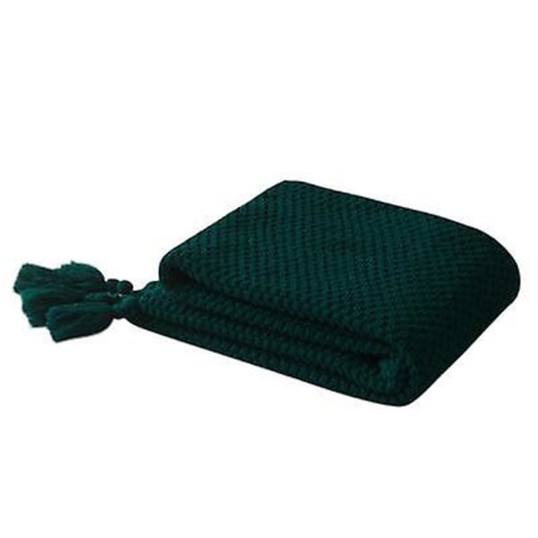 Nordic Tassel Strikket Kugletæppe Uldtæppe Kontor Aircondition Frokostpause Tæppe Sjal Tæppe Sofa Fritid Tæppe Tæppe dark green 110*240cm