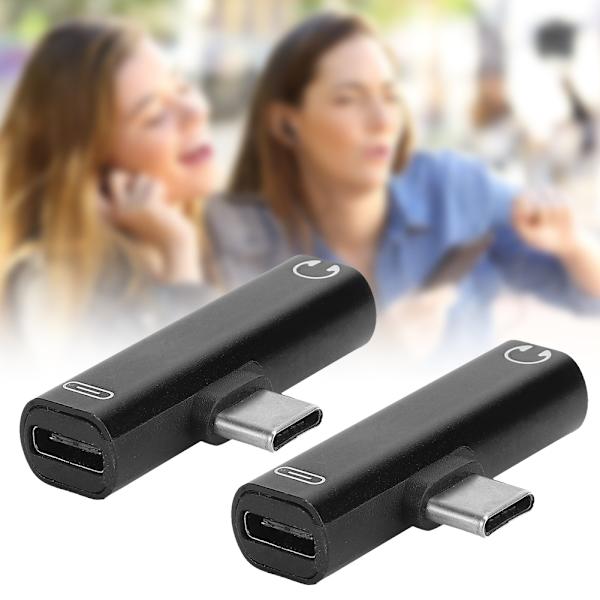 2 stk. 2 i 1 Type C til 3,5 mm Audio Oplader Headset Adapter Noir