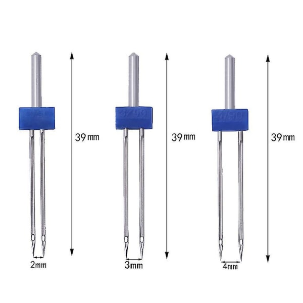 Ompelukone Double Twin Stretch -neulaneulat, 3 eri kokoa (3 kpl)