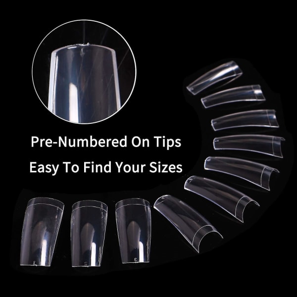 Acrylic Nail Tips - French Nail Tip 500pcs Fake Nails Half Cover False Nail Diy Nail Art, 10 Sizes Clear