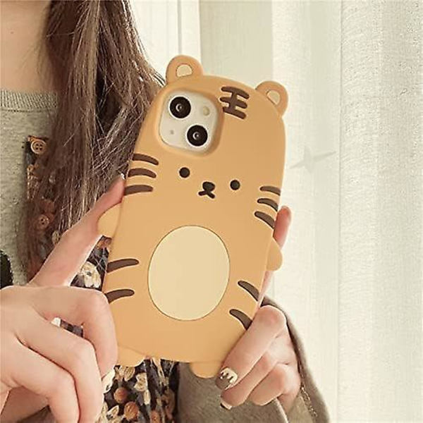 Supertjockt mjuk silikon tigerfodral Apple Iphone 13 Pro 3d tecknad Ljusgul Söt Roligt Söt Kawaii Barn Flickor Pojkar