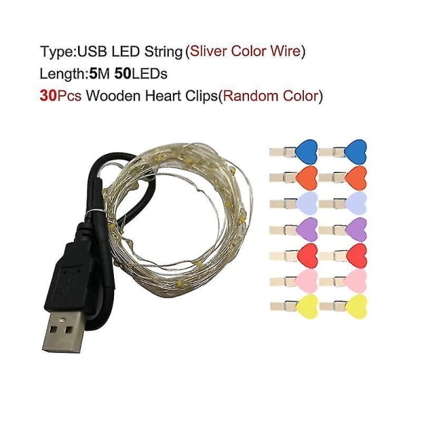 Garland Led 2m 5m 10b Led Strings Fy For Photo Clip String S Ed Utomhusbröllop 5m 50leds Multicolor