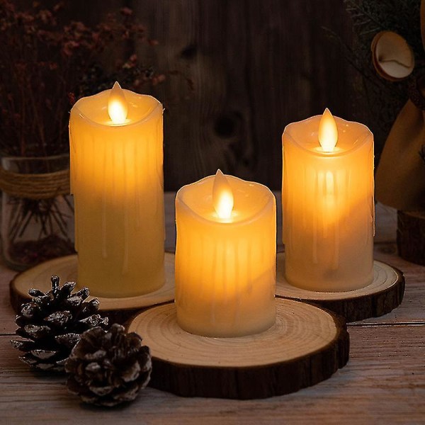 3 st Flameless Candle Light Simulering Smältvaxpelare Alltid på Led Candle Ornament för bröllop